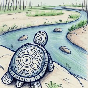 Turtle overlooking a river